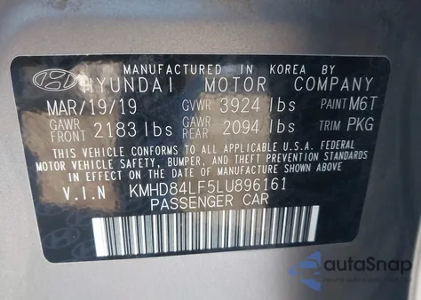 2020 Hyundai Elantra Sel from USA, damaged, VIN KMHD84LF5LU896161